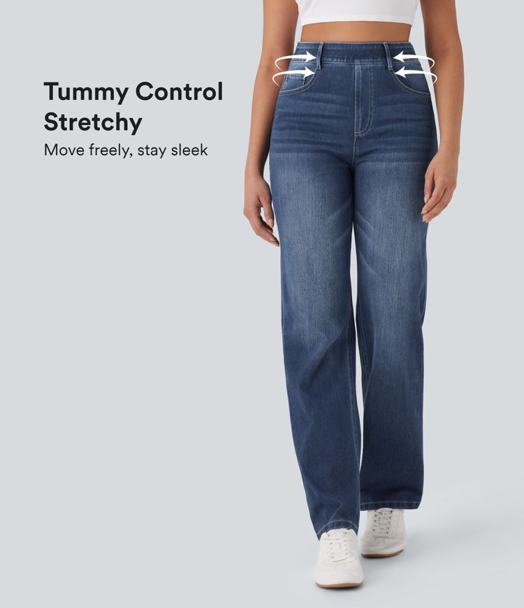 Halara Flex™ High Waisted Tummy Control Pockets Straight Leg Washed Casual Jeans