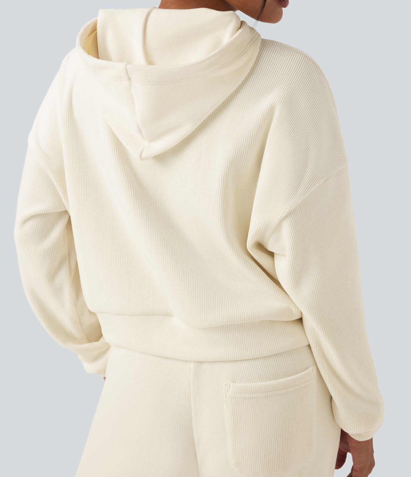 Ribbed Knit Hooded Long Sleeve Fleece Casual Sweatshirt