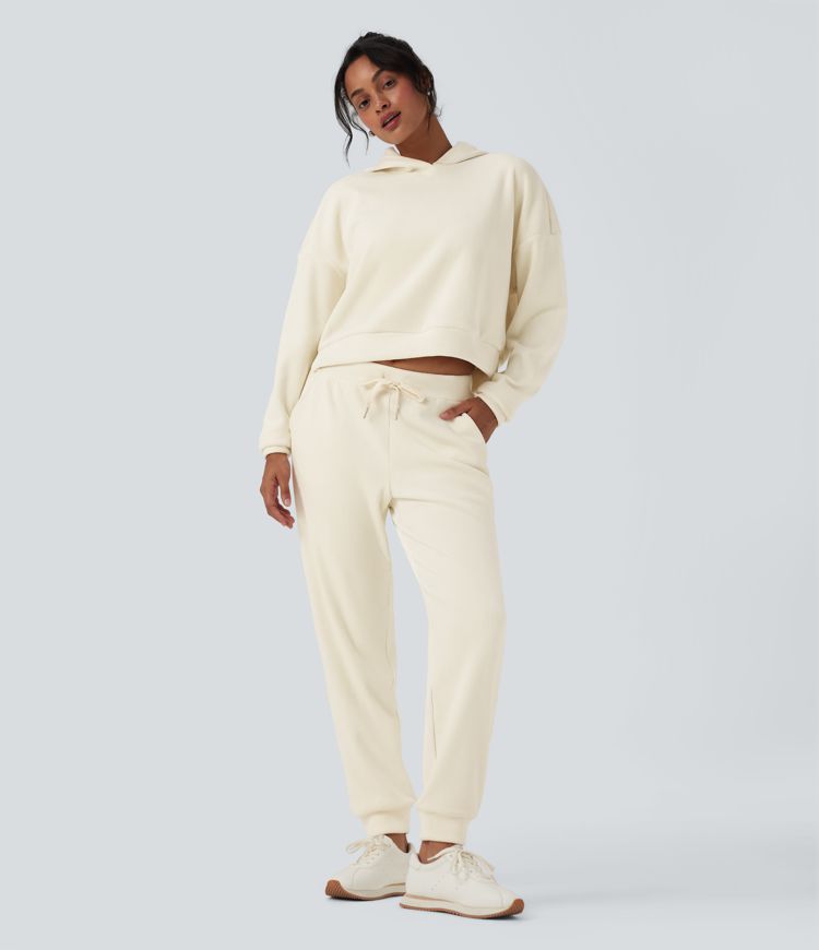 Ribbed Knit Hooded Long Sleeve Fleece Casual Sweatshirt