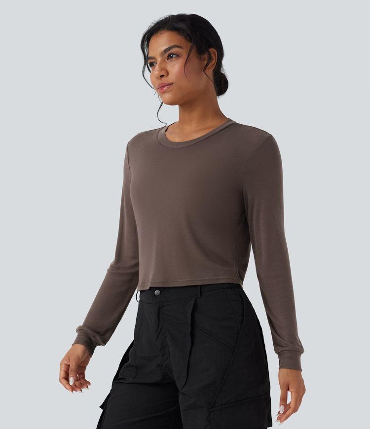 Haut décontracté laine col rond manches longues