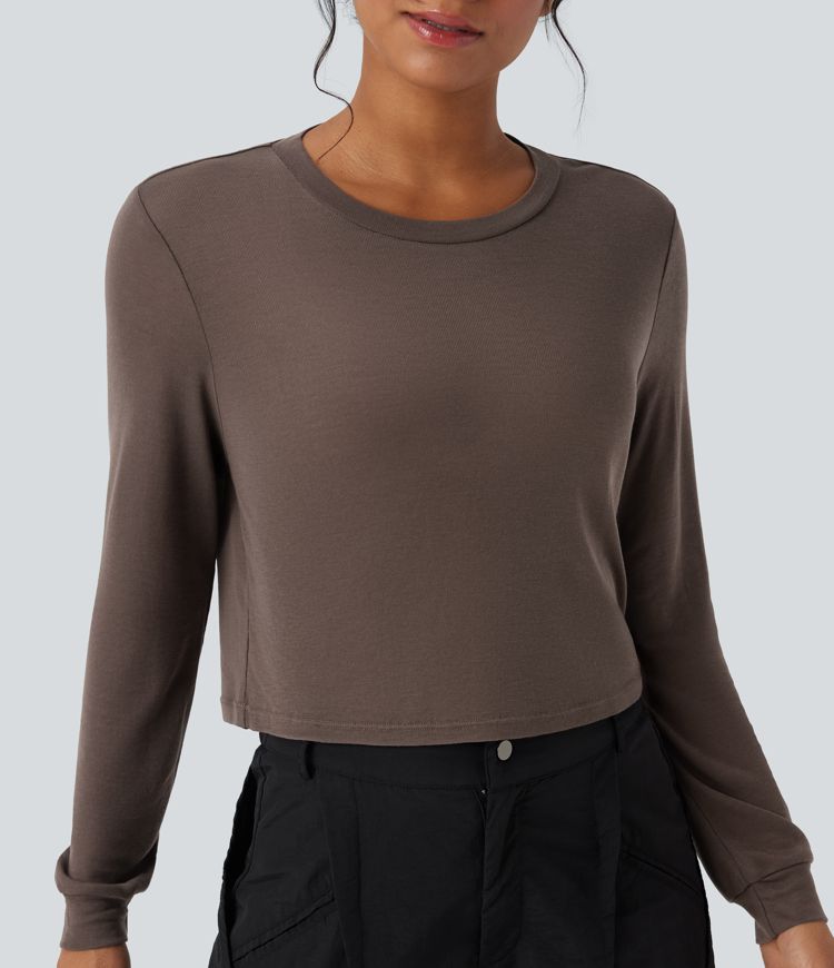 Haut décontracté laine col rond manches longues