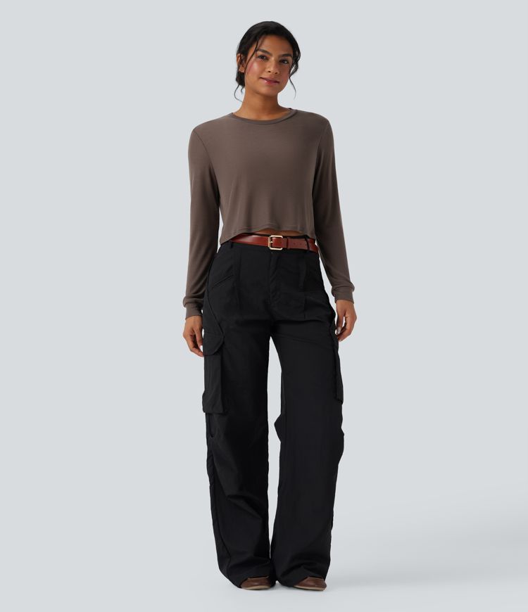 Haut décontracté laine col rond manches longues