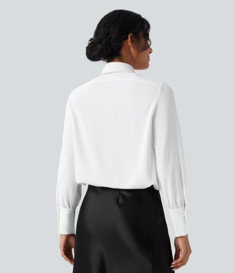 Wrinkle-resistant Tie Neck Long Sleeve Casual Chiffon Shirt