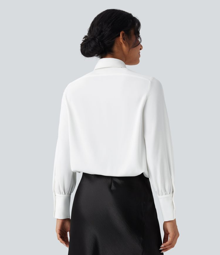 Wrinkle-resistant Tie Neck Long Sleeve Casual Chiffon Shirt