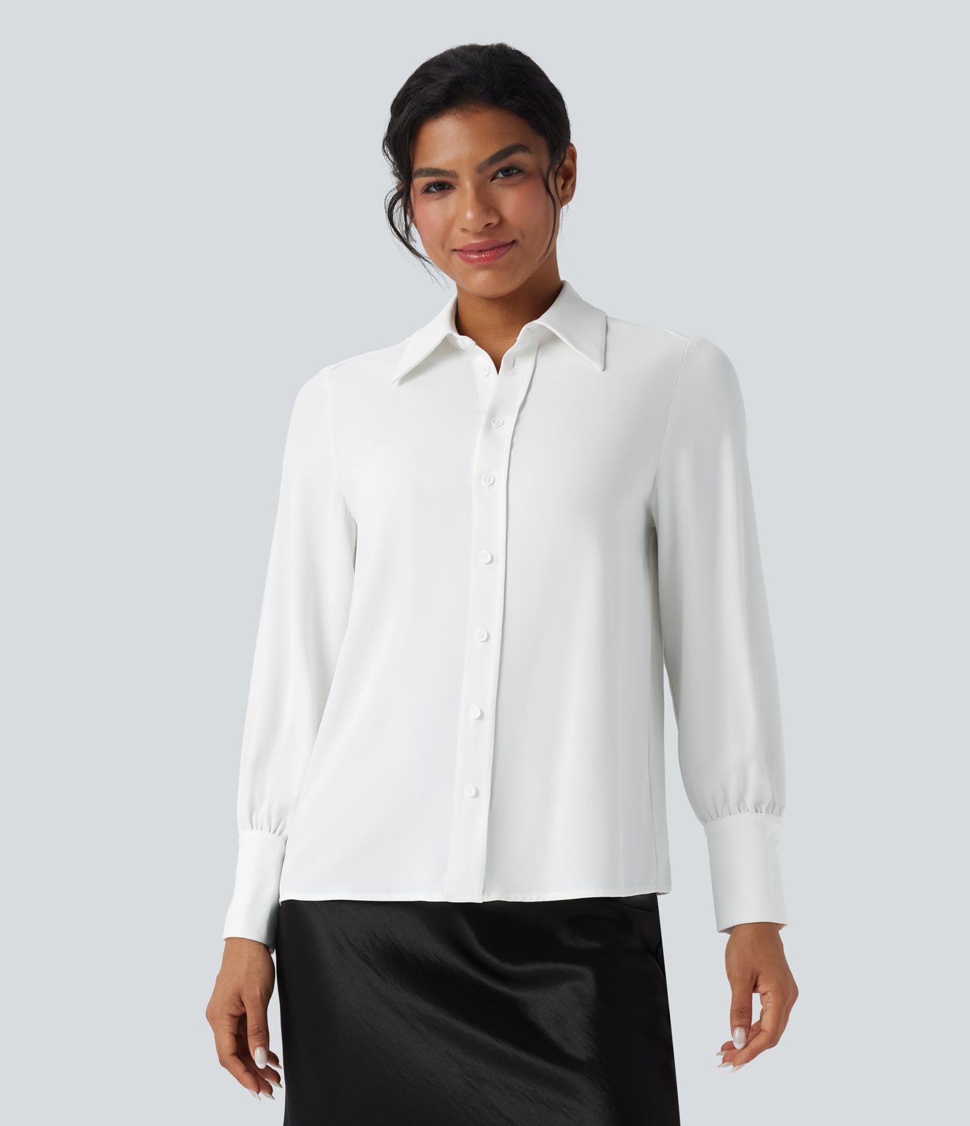 Wrinkle-resistant Tie Neck Long Sleeve Casual Chiffon Shirt