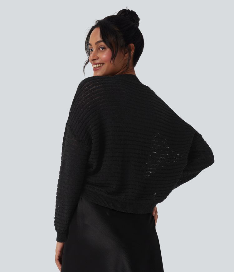 Round Neck Dropped Shoulder Relaxed Casual Sweater