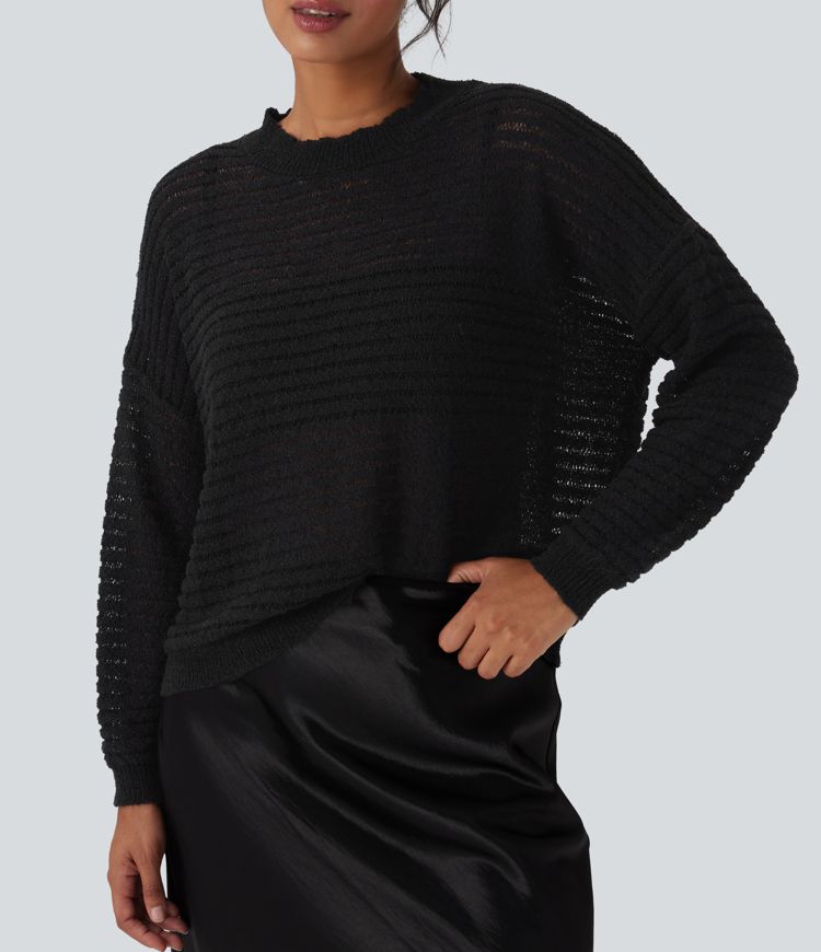 Round Neck Dropped Shoulder Relaxed Casual Sweater