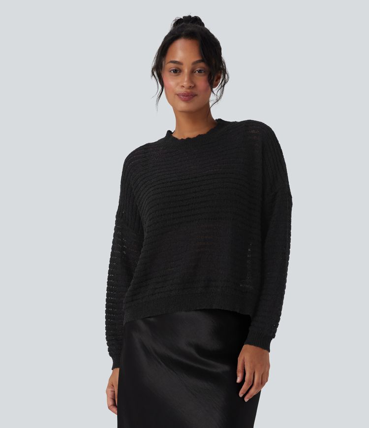 Round Neck Dropped Shoulder Relaxed Casual Sweater