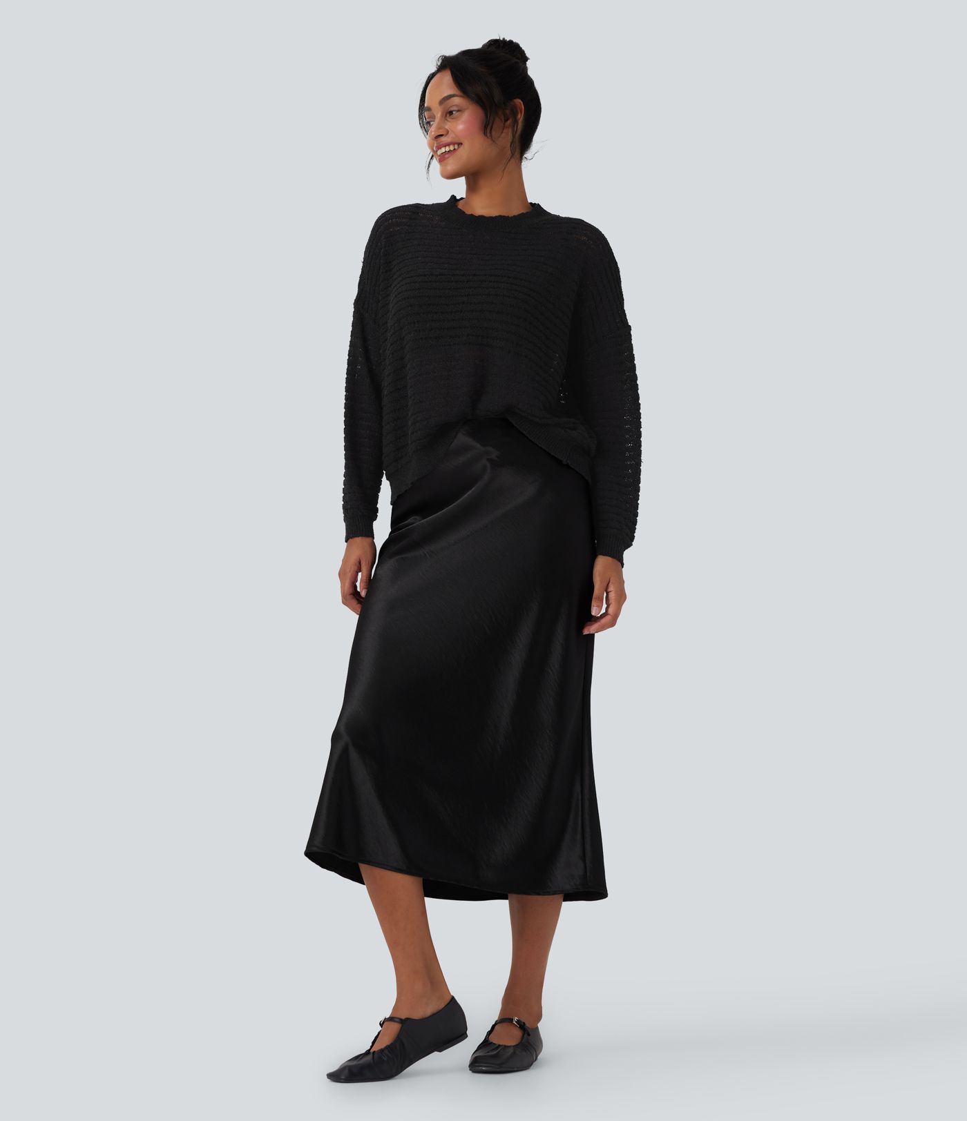 Round Neck Dropped Shoulder Relaxed Casual Sweater