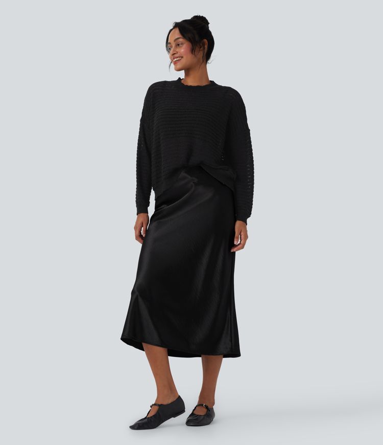 Round Neck Dropped Shoulder Relaxed Casual Sweater