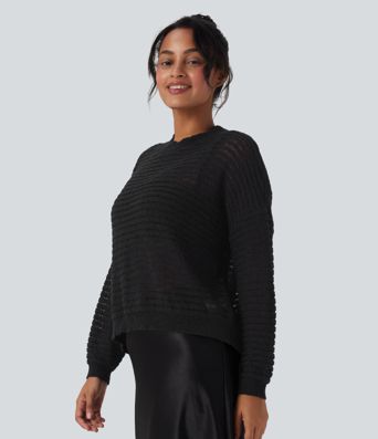 Round Neck Dropped Shoulder Relaxed Casual Sweater