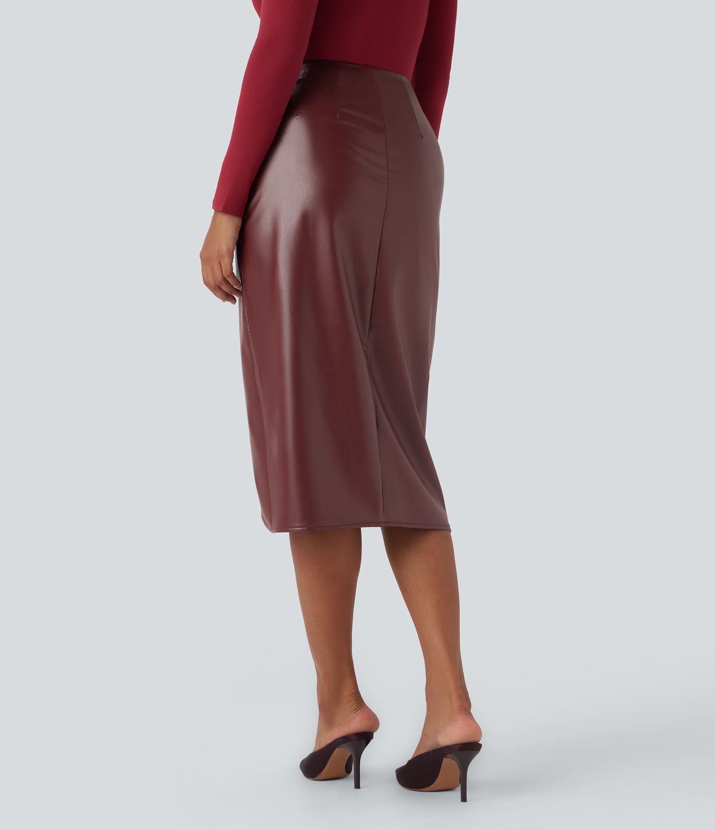 High Waisted Stretchy PU Fleece Tulip Hem Skirt