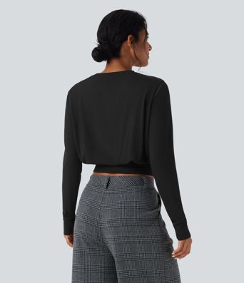 Round Neck Long Sleeve Women Work Top