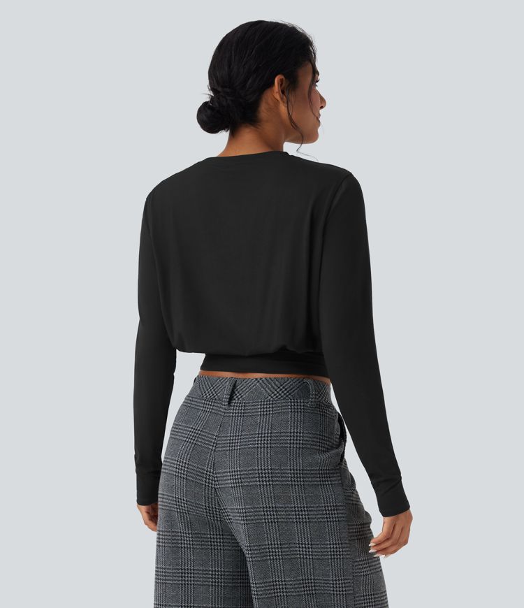 Round Neck Long Sleeve Women Work Top