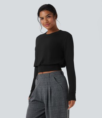 Round Neck Long Sleeve Women Work Top