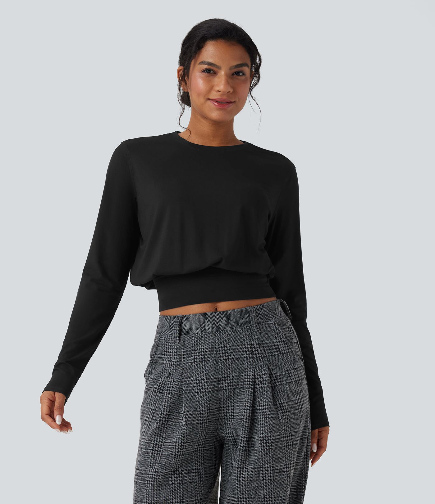 Round Neck Long Sleeve Women Work Top