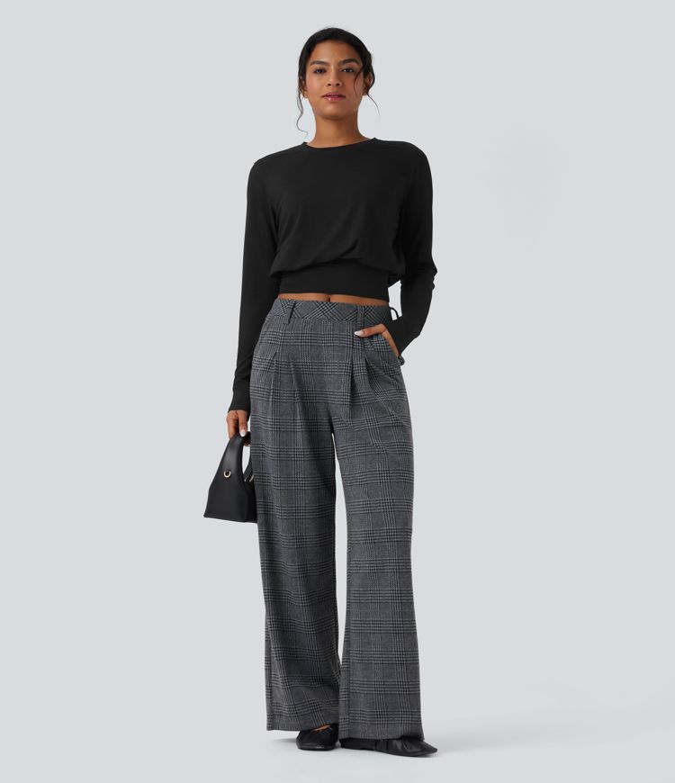 Round Neck Long Sleeve Women Work Top