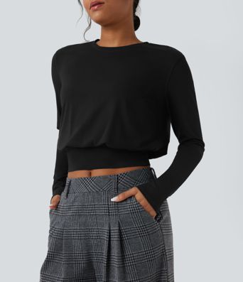 Round Neck Long Sleeve Women Work Top