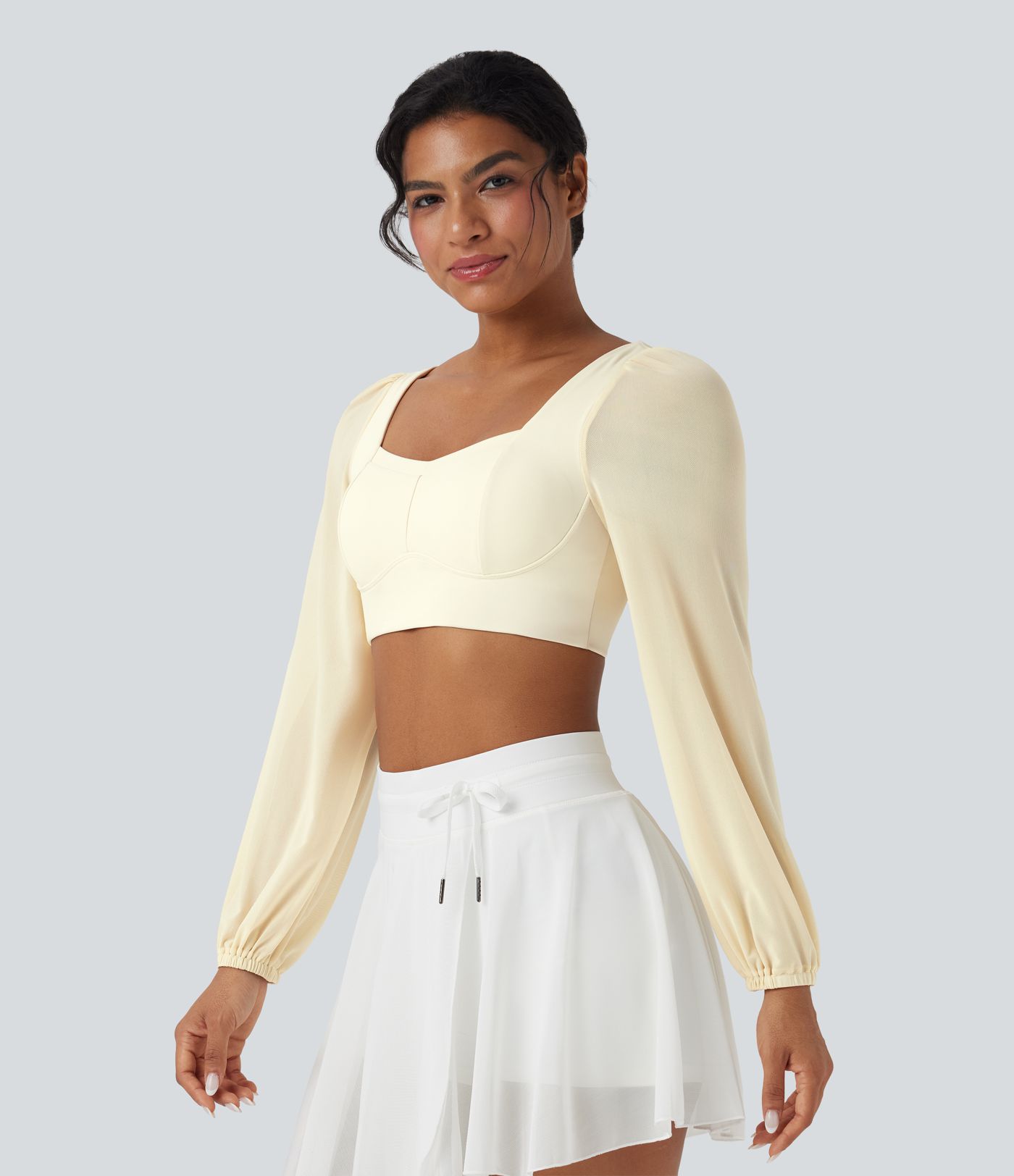 Top yoga sport crop SoftlyZero™ Plush manches longues maille contrastante dos nu