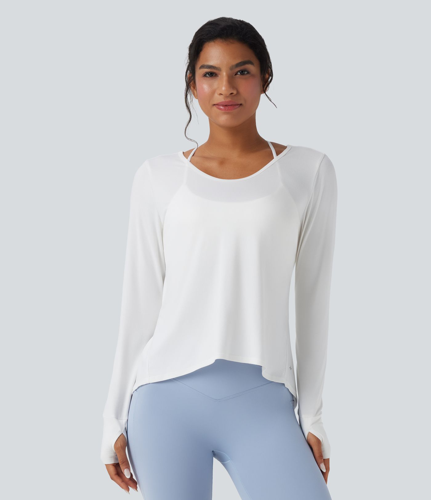 Backless Thumb Hole High Low Yoga Sports Top