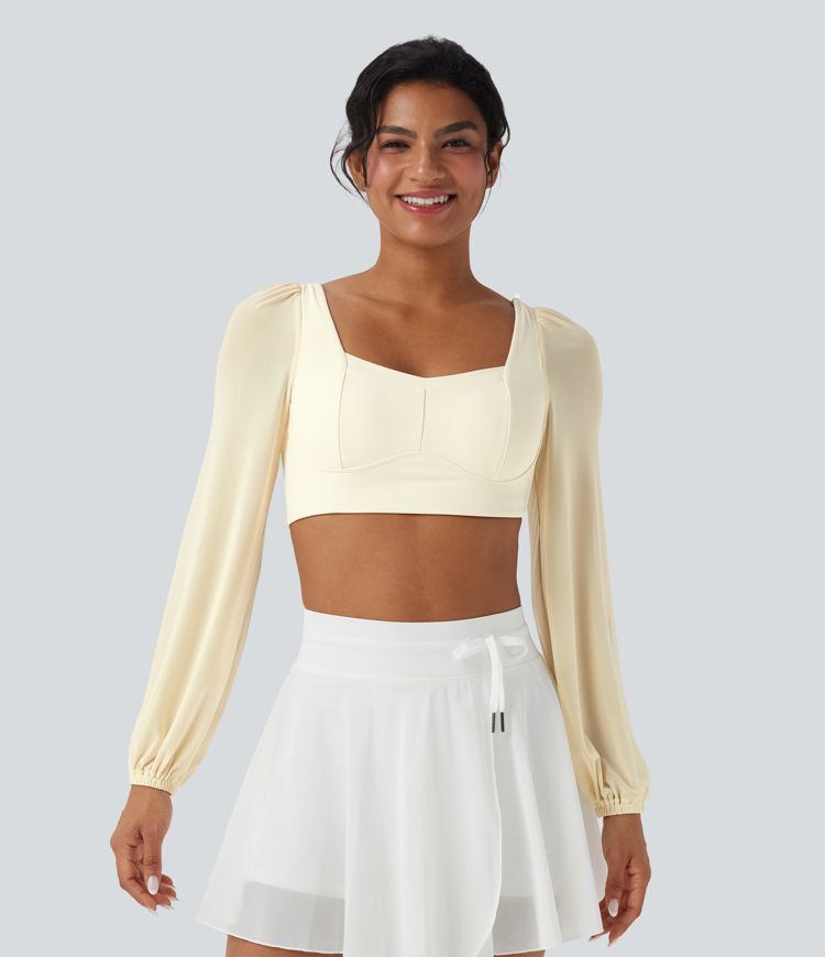 SoftlyZero™ Plush Long Sleeve Contrast Mesh Cropped Yoga Sports Top