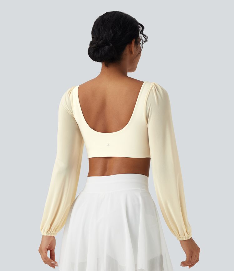 SoftlyZero™ Plush Long Sleeve Contrast Mesh Cropped Yoga Sports Top