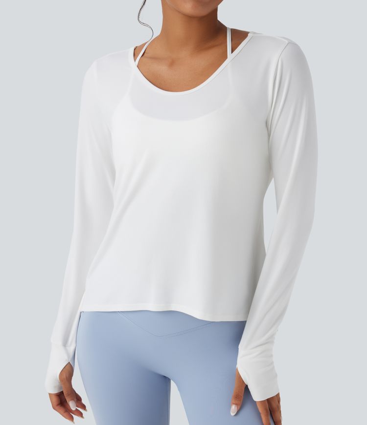 Backless Thumb Hole High Low Yoga Sports Top