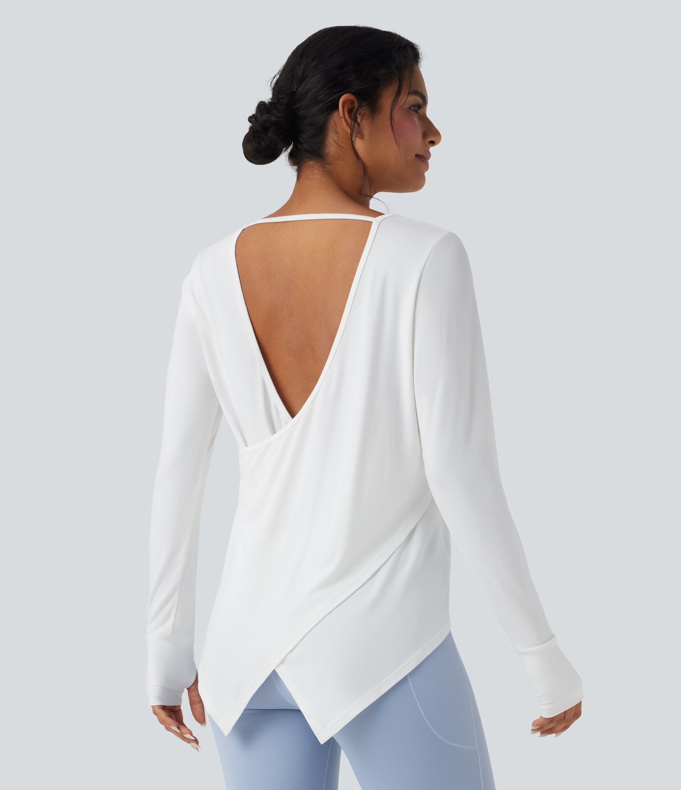 Backless Thumb Hole High Low Yoga Sports Top