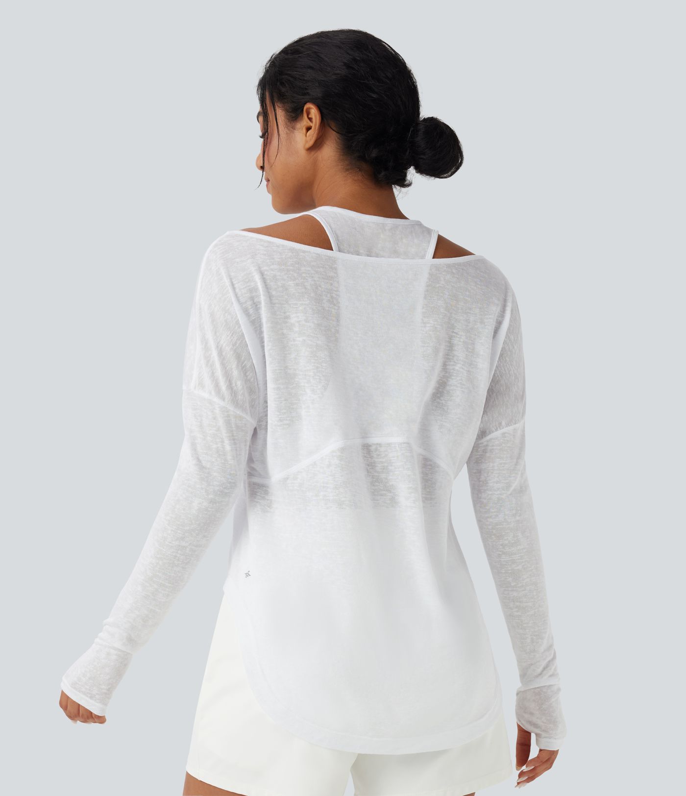 Thumb Hole High Low Curved Hem 2-in-1 Yoga Sports Top