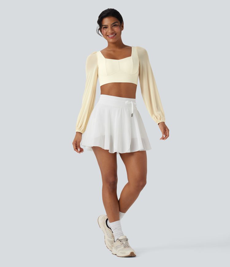 Top yoga sport crop SoftlyZero™ Plush manches longues maille contrastante dos nu