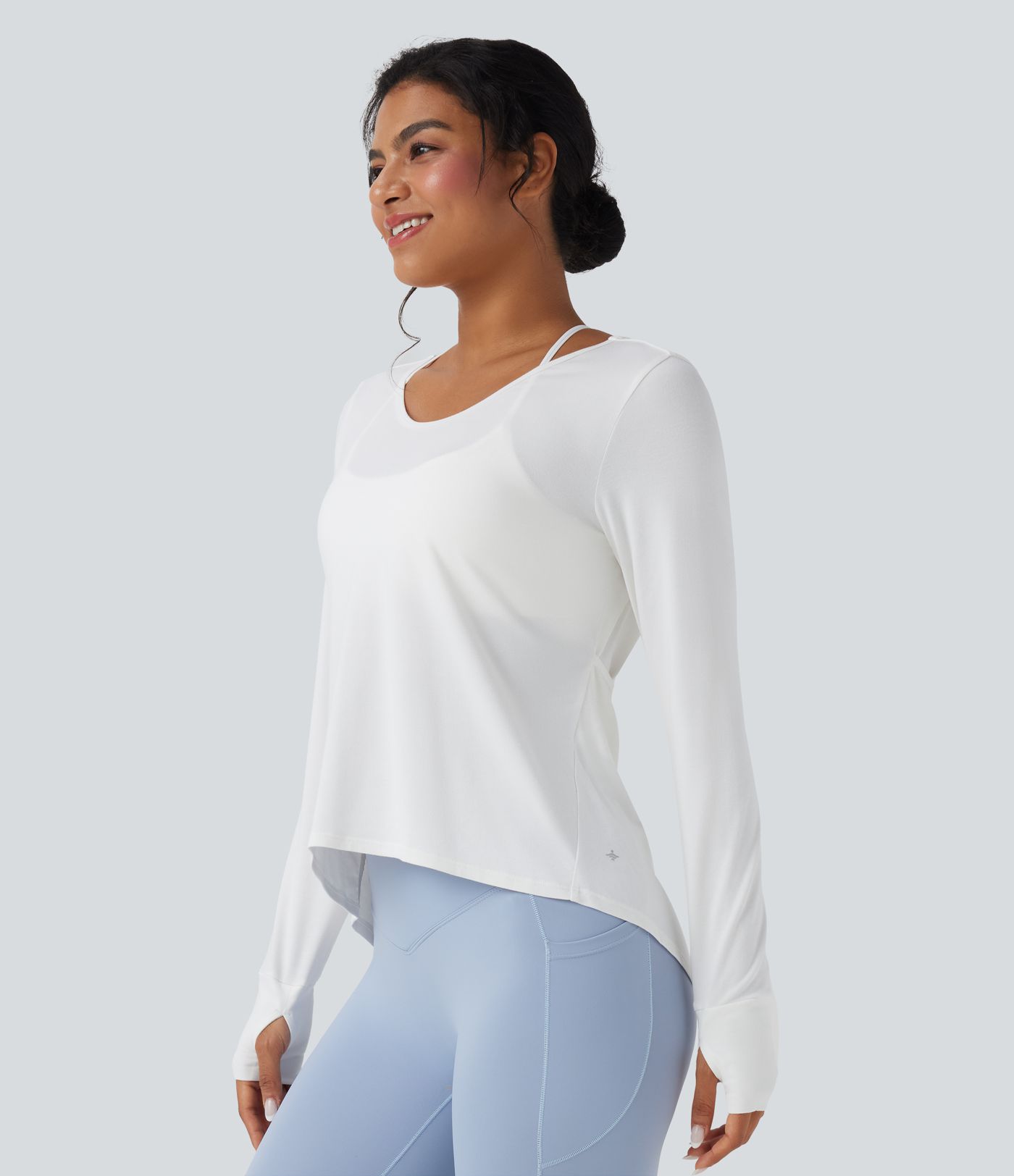 Backless Thumb Hole High Low Yoga Sports Top
