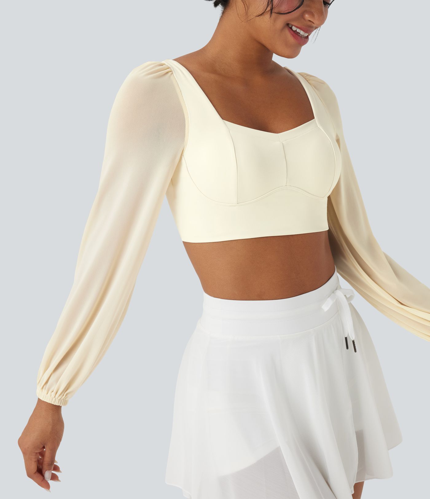 Top yoga sport crop SoftlyZero™ Plush manches longues maille contrastante dos nu