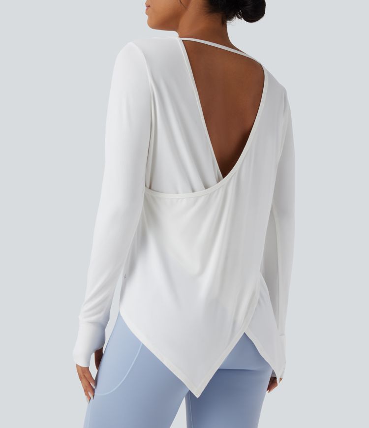 Backless Thumb Hole High Low Yoga Sports Top