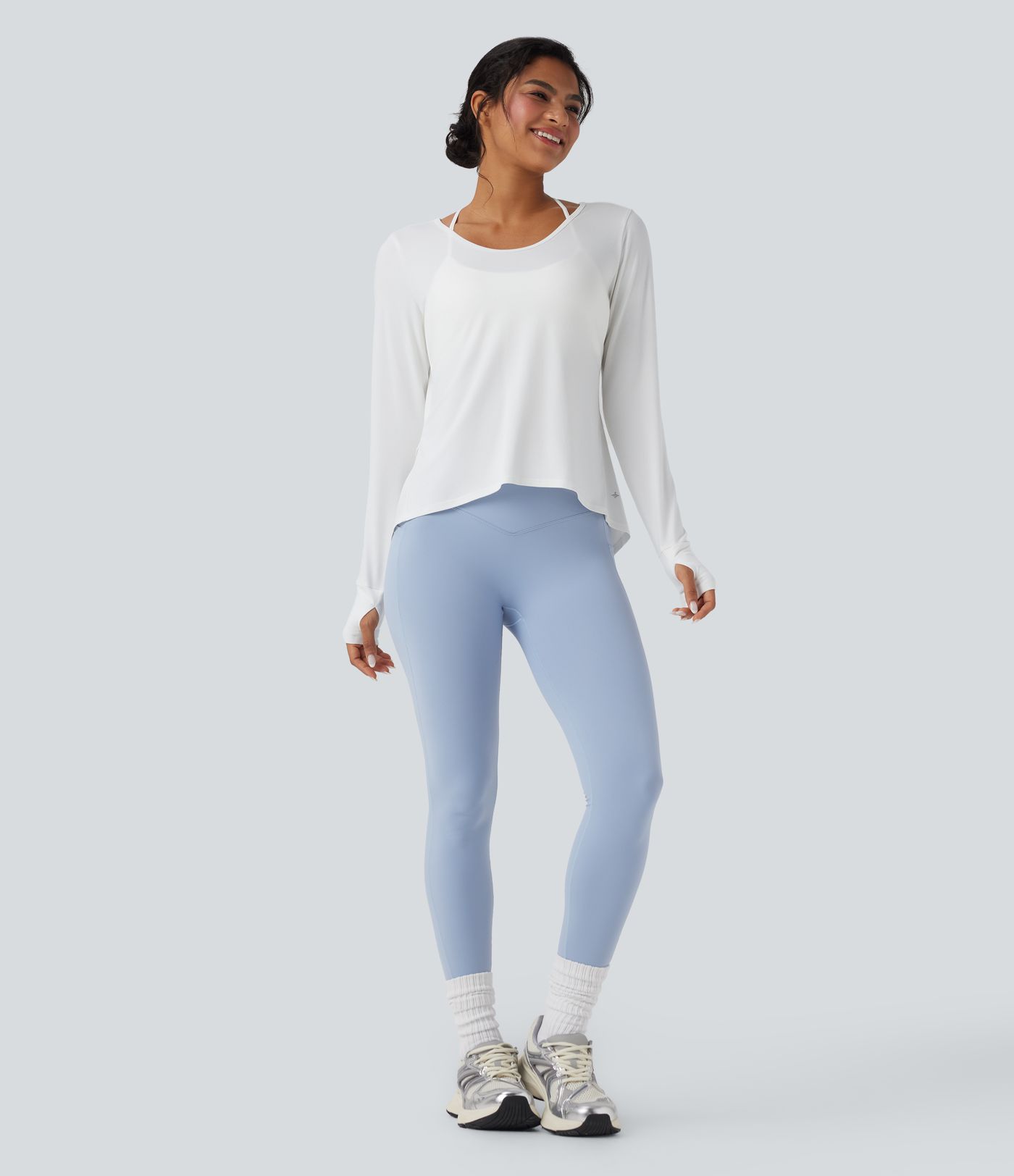 Backless Thumb Hole High Low Yoga Sports Top