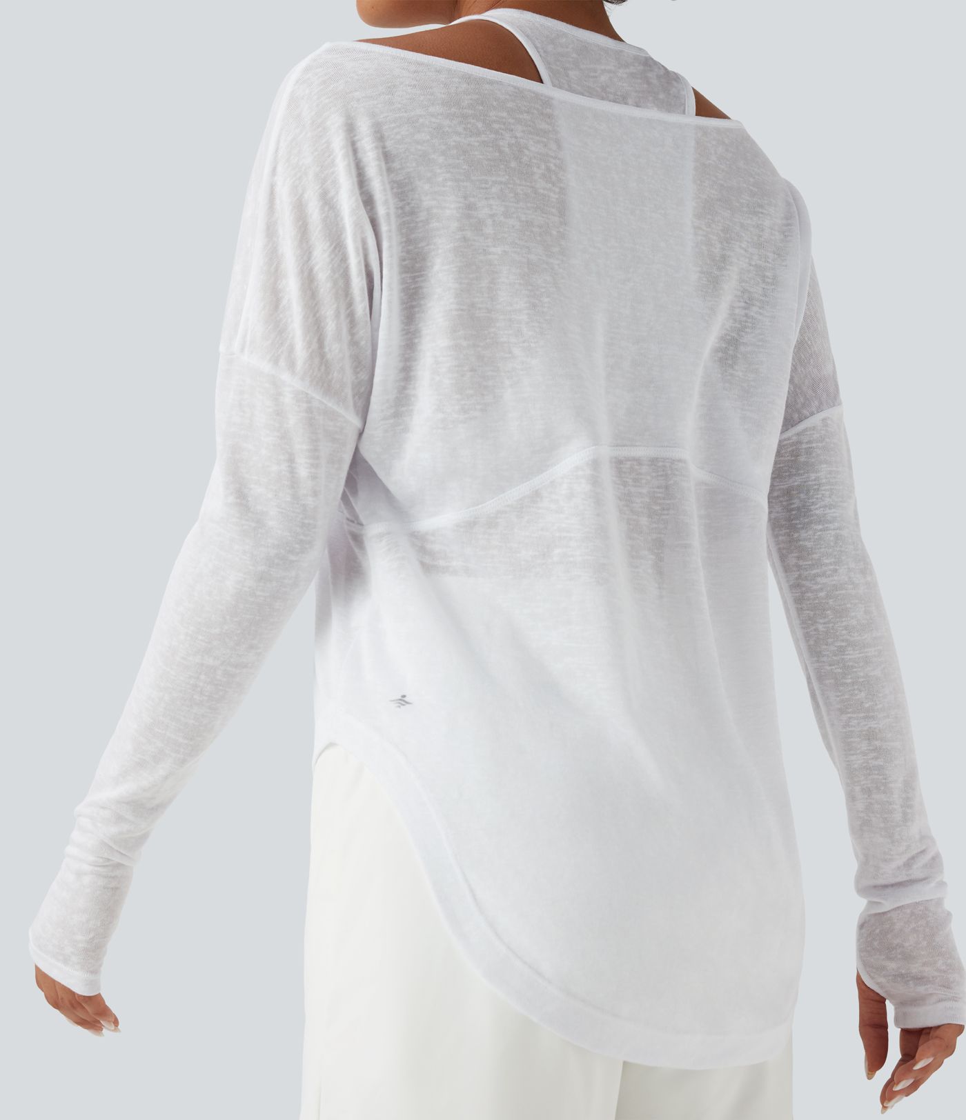 Thumb Hole High Low Curved Hem 2-in-1 Yoga Sports Top