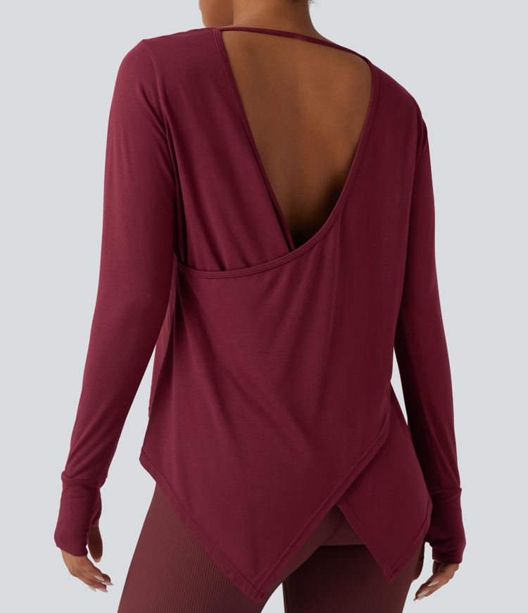Backless Thumb Hole High Low Yoga Sports Top