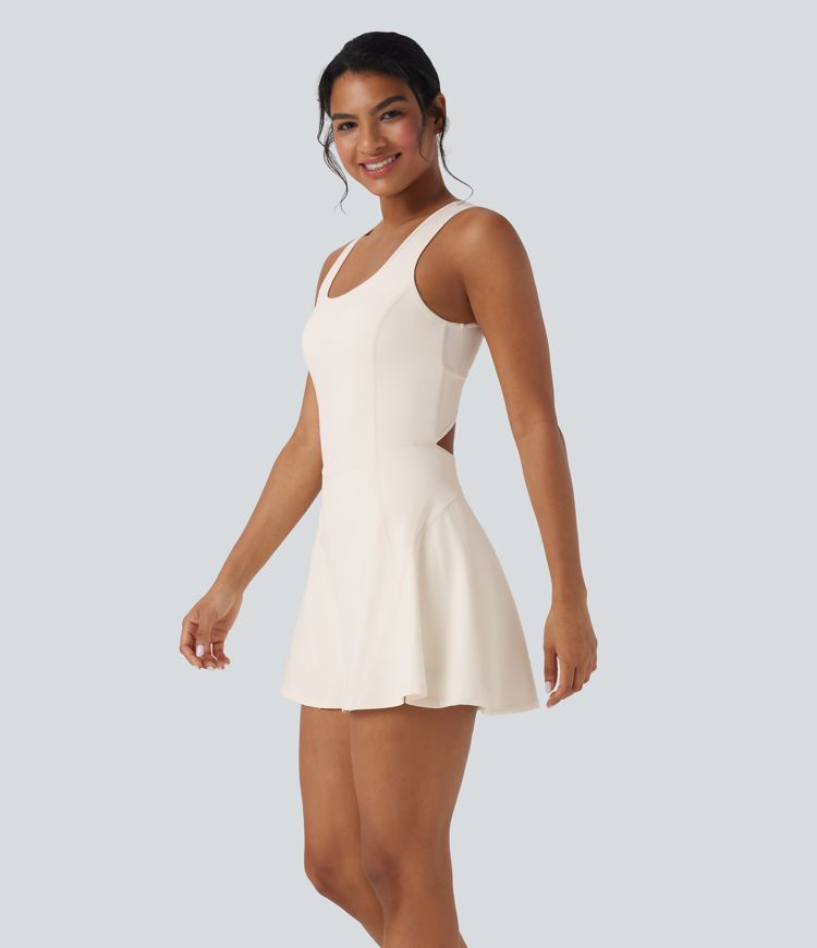Softlyzero™ Airy Backless Crisscross U Neck 2-in-1 Side Pocket Mini Cool Touch Dance Active Dress-Easy Peezy