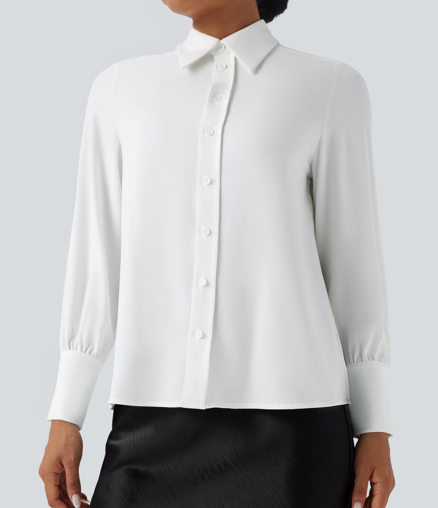 Wrinkle-resistant Tie Neck Long Sleeve Casual Chiffon Shirt