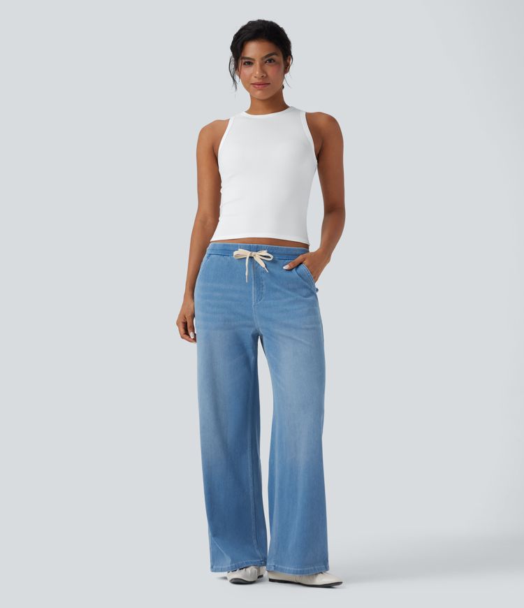 Débardeur décontracté ajusté maille côtelée col rond