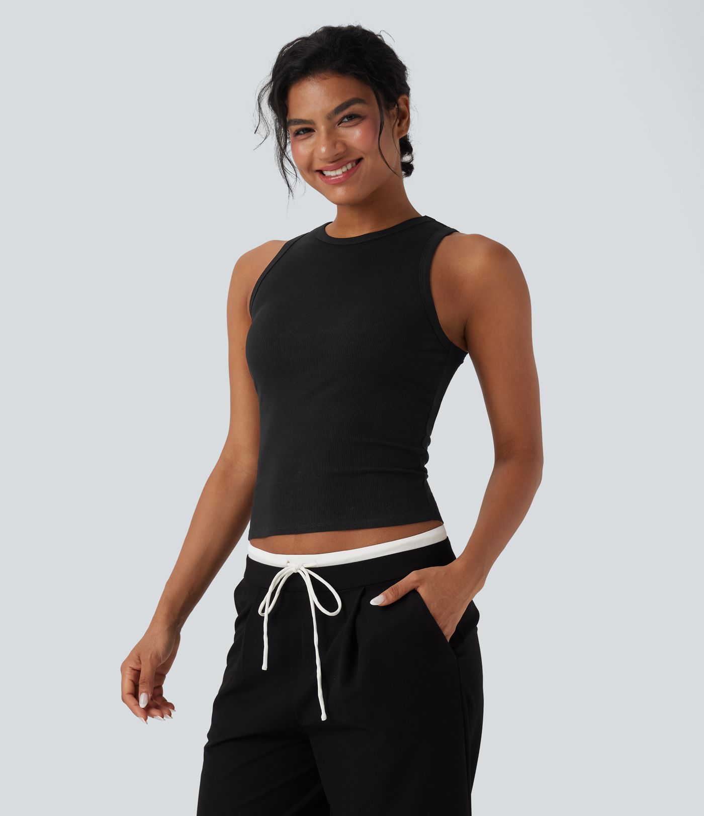 Ribbed Round Neck Slim Casual Tank Top