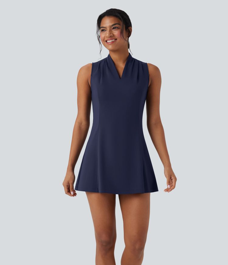 SoftlyZero™ Plush V-neck Sleeveless 2-piece Mini Golf Active Dress with Pockets