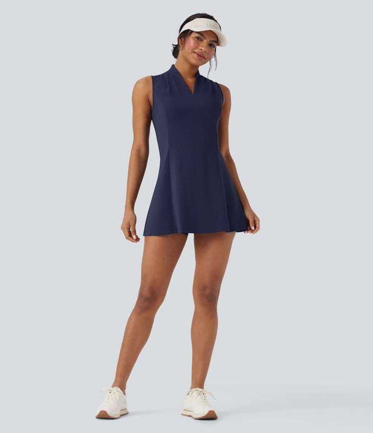 SoftlyZero™ Plush V-neck Sleeveless 2-piece Mini Golf Active Dress with Pockets