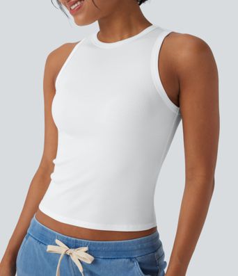 Ribbed Round Neck Slim Casual Tank Top