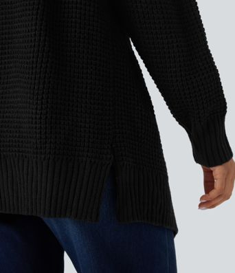 Cardigan décontracté gaufré manches longues avec poches