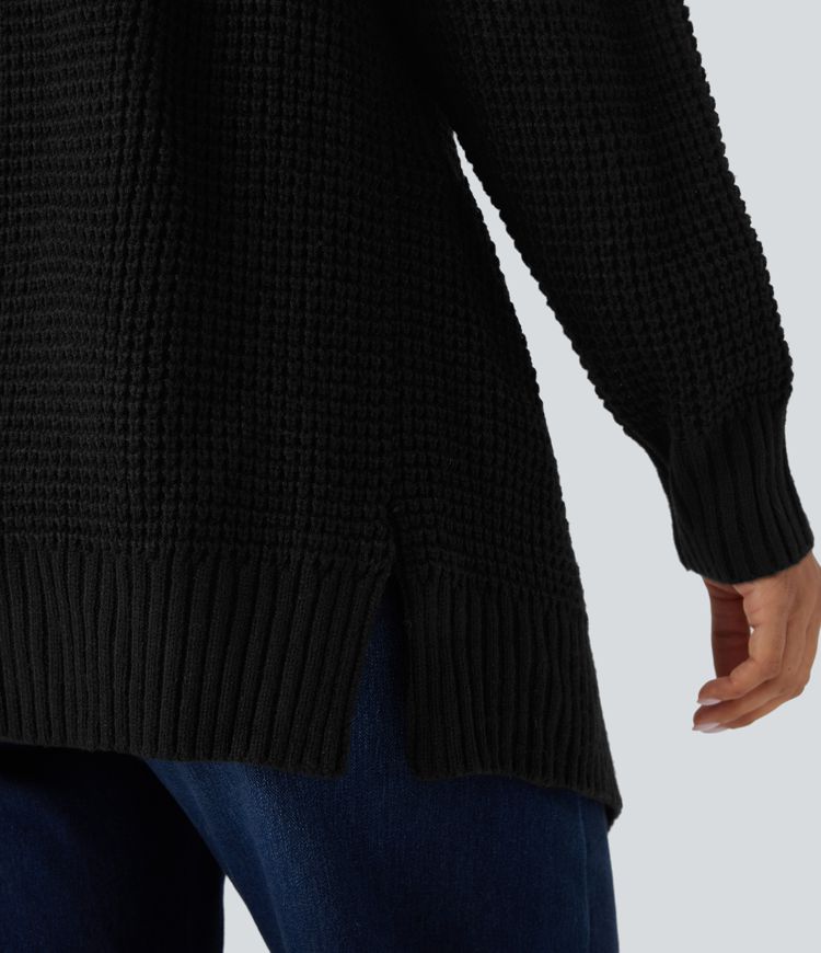 Cardigan décontracté gaufré manches longues avec poches