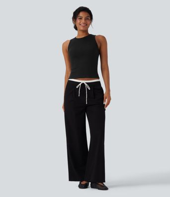 Ribbed Round Neck Slim Casual Tank Top