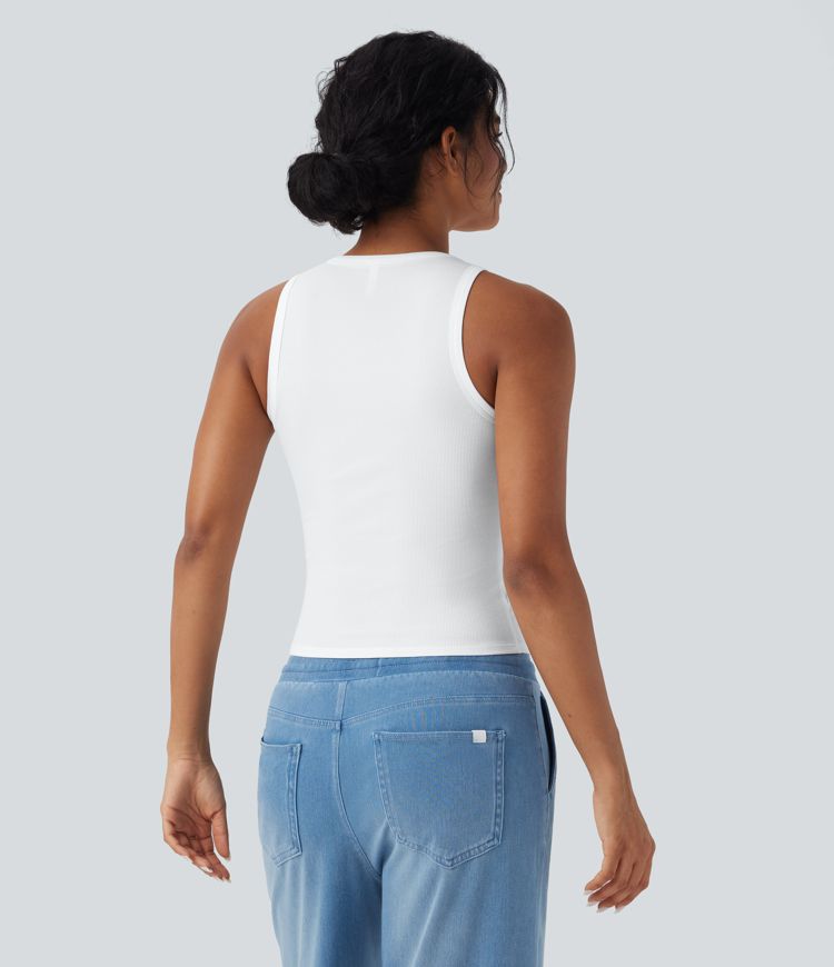 Débardeur décontracté ajusté maille côtelée col rond