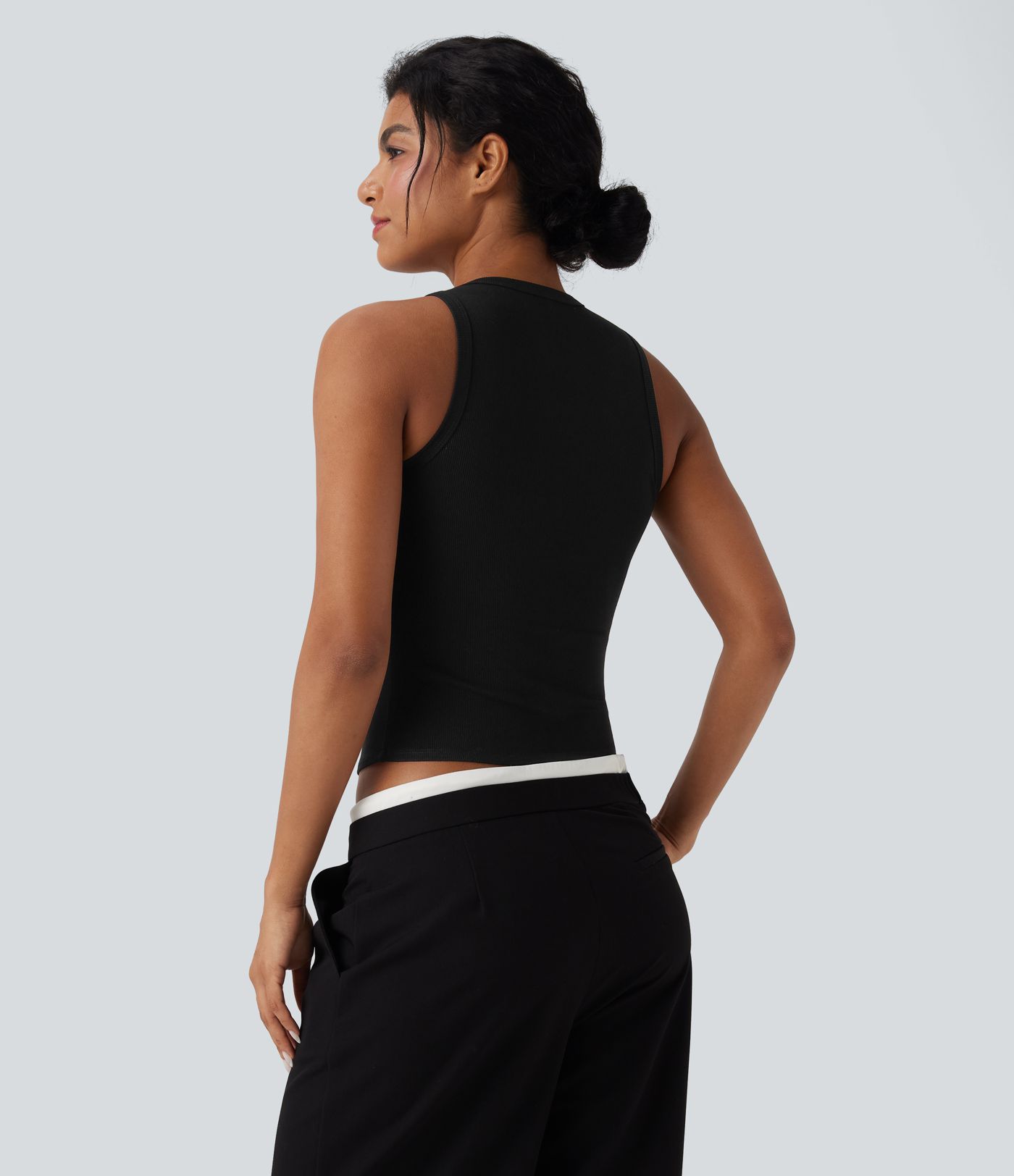 Ribbed Round Neck Slim Casual Tank Top