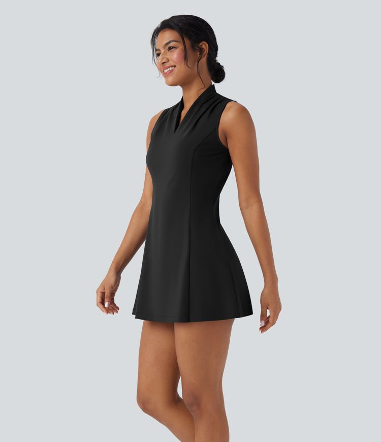 SoftlyZero™ Plush V-neck Sleeveless 2-piece Mini Golf Active Dress with Pockets