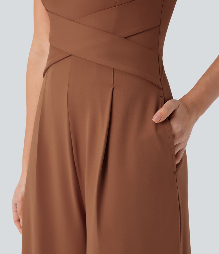 U Back Sleeveless Casual Jumpsuit with Pockets